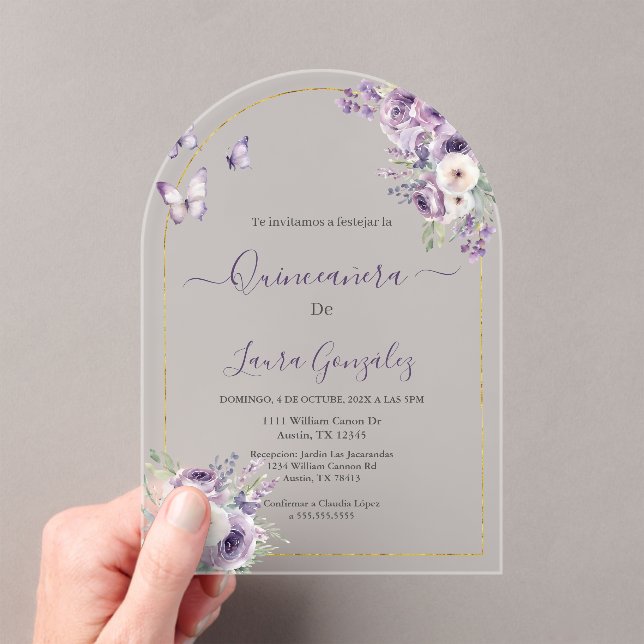 Acrylic purple theme quinceañera  acrylic invitations (Insitu (Handheld))