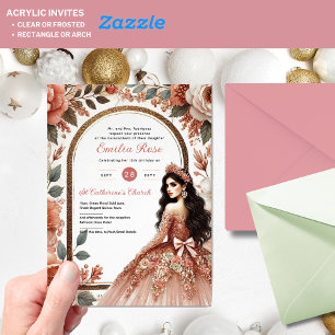 Acrylic Quinceañera Invitation – Dusty Rose Floral