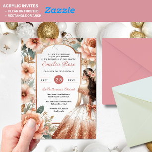 Acrylic Quinceañera Invitation – Dusty Rose Floral