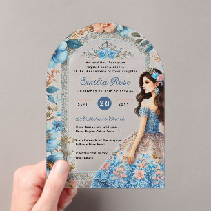 Acrylic Quinceañera Invitations Navy Blue Dress