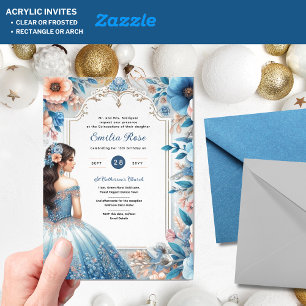 Acrylic Quinceañera Invitations Navy Blue Dress