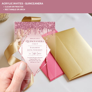 ACRYLIC Quinceanera Rose Gold Pink Glitter Invitations
