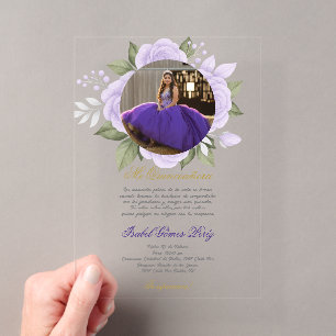 Acrylic Quinceanera with picture in Spanish Invitations