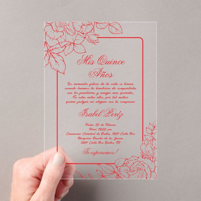 Acrylic red frame Spanish Quinceanera  Invitations (Insitu (Handheld))