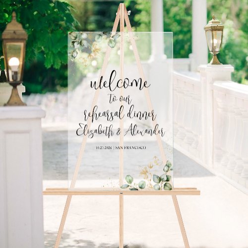 Acrylic Rehearsal Dinner Welcome Sign  Greenery