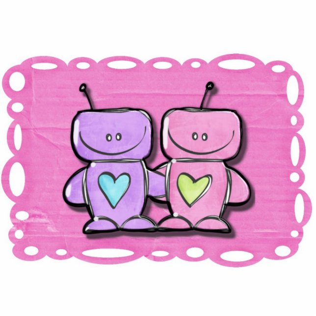 Acrylic Robots Table Centerpiece wedding Shower Statuette (Front)