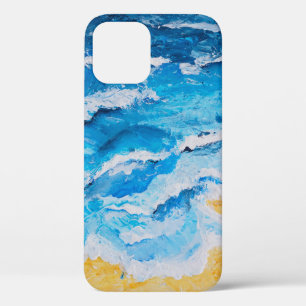 Acrylic sea and beach painting on drawing stand wi iPhone 12 case