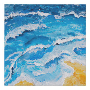 Acrylic sea and beach painting on drawing stand wi faux canvas print