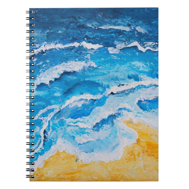 Acrylic sea and beach painting on drawing stand wi notebook (Front)