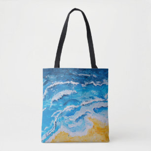 Acrylic sea and beach painting on drawing stand wi tote bag
