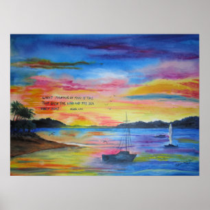 Acrylic Seascape Painting with Scripture Poster