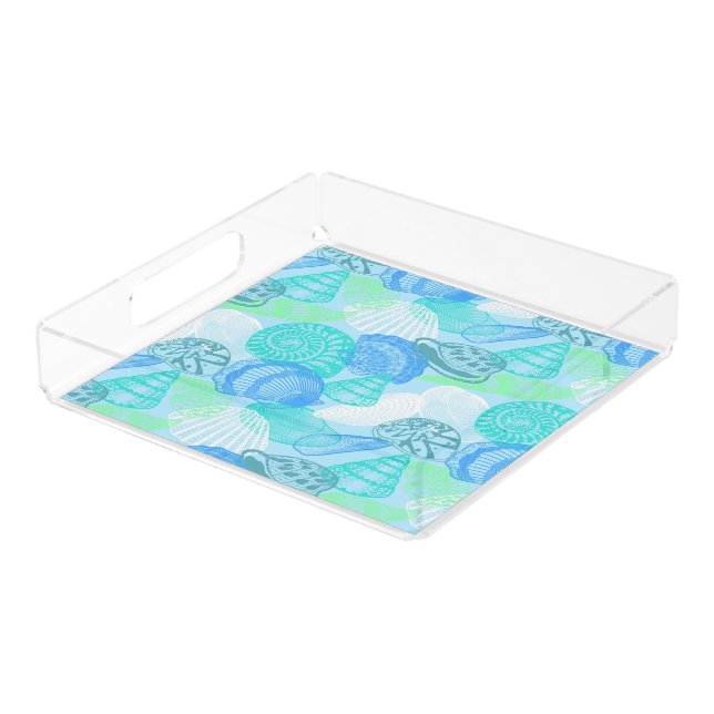 Acrylic serving Tray-Seashells Tray (Angled)