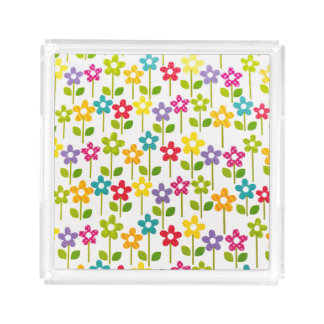 Acrylic Square Tray with Colorful FLoral Design