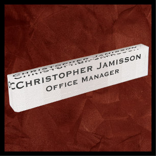 Acrylic Subtle Beige Stripe Name and Title Desk Plate