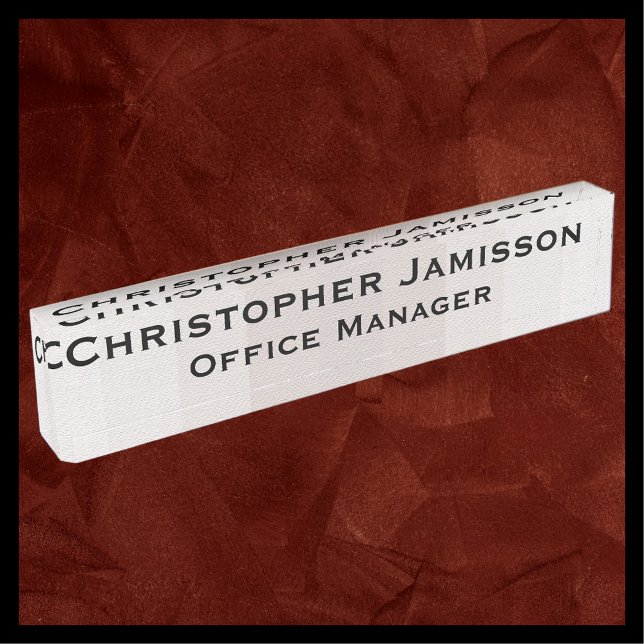 Acrylic Subtle Beige Stripe Name and Title Desk Plate (Creator Uploaded)