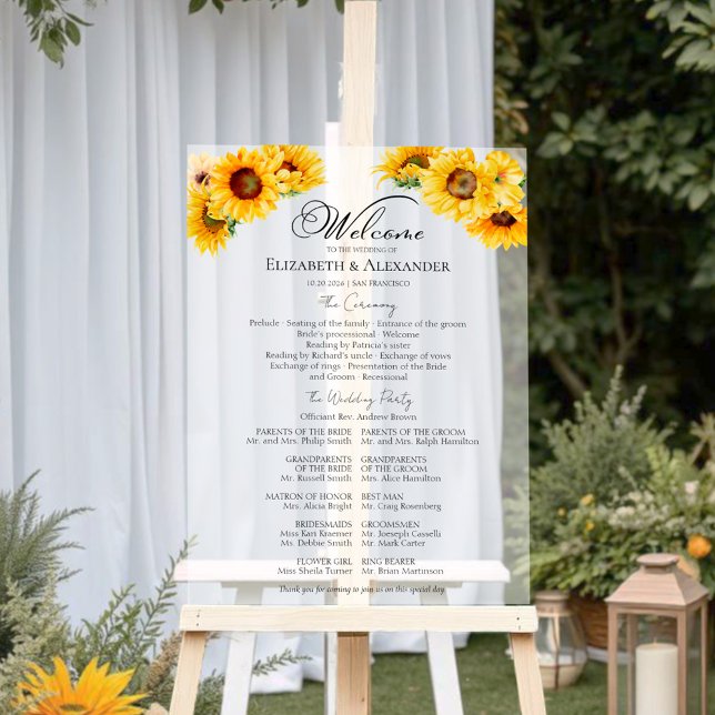 Acrylic Sunflower Wedding Ceremony Program Sign (Creator Uploaded)