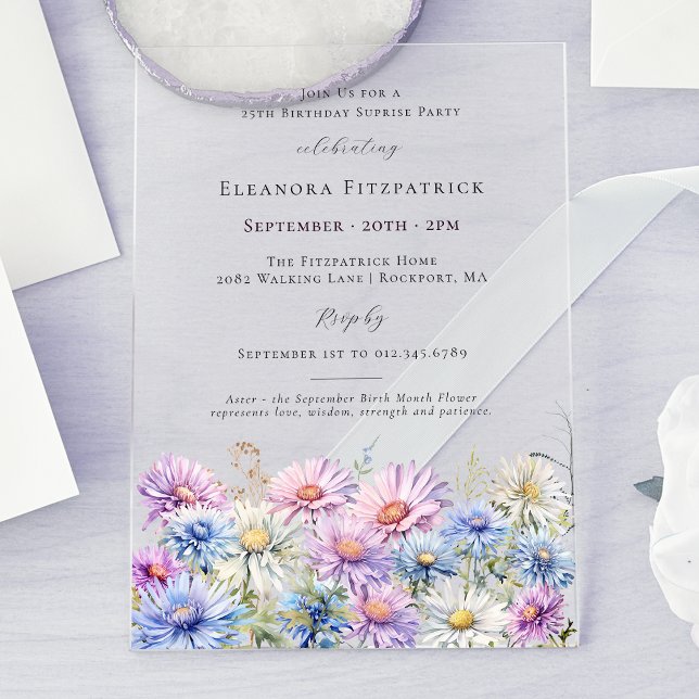 ACRYLIC SURPRISE PARTY 25 September Birth Flower  Invitations (Creator Uploaded)