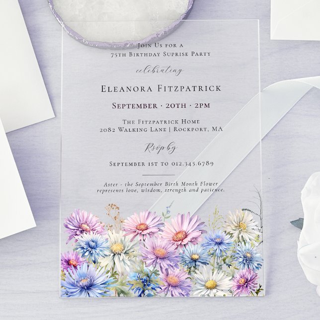 ACRYLIC SURPRISE PARTY 75 September Birth Flower  Invitations (Creator Uploaded)