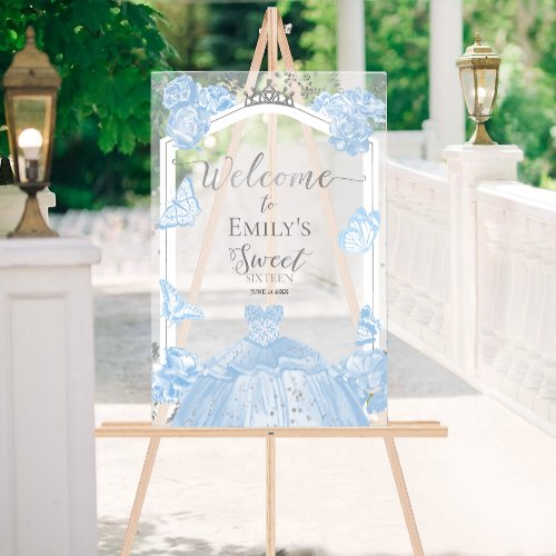 Acrylic Sweet 16 Welcome Sign  Dusty Blue Dress