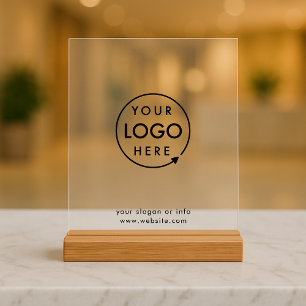 Acrylic Tabletop Sign Business Wood Block Stand