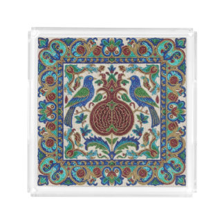 Acrylic Tray - Beaded Pomegranate & Bird