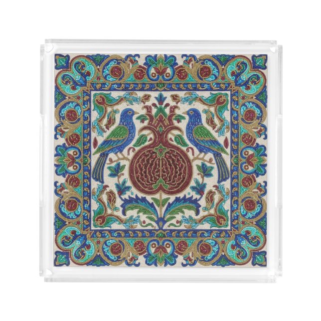 Acrylic Tray - Beaded Pomegranate & Bird (Front)