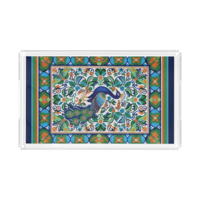 Acrylic Tray - Needlepoint Peacock (Front)