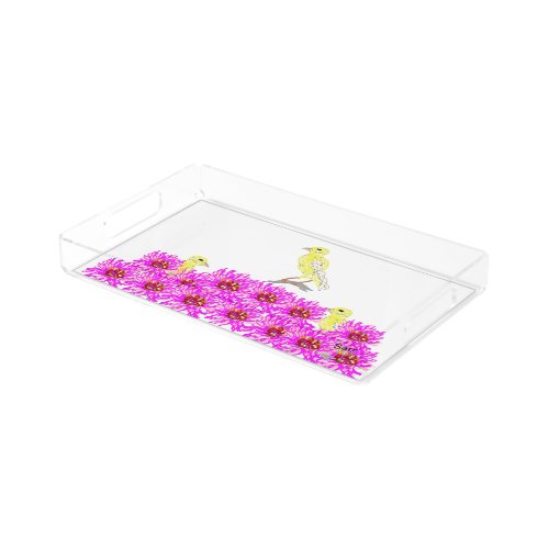 Acrylic Tray  Yellow Canaries With Pink Daisies