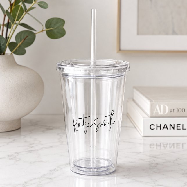Acrylic Tumbler | Custom Name Clear Straw Cup Gift (Custom name acrylic tumbler with clear straw for iced coffee, water, and desk drinks.)