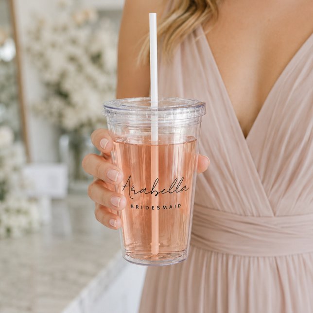 Acrylic Tumbler | Personalized Bridesmaid Gift Cup (Personalized bridesmaid acrylic tumbler with custom name and bridal party role.)