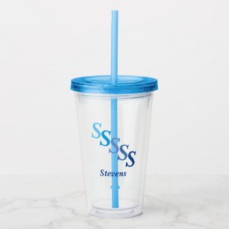Acrylic Tumbler - Shaded Initials, Name in Blues