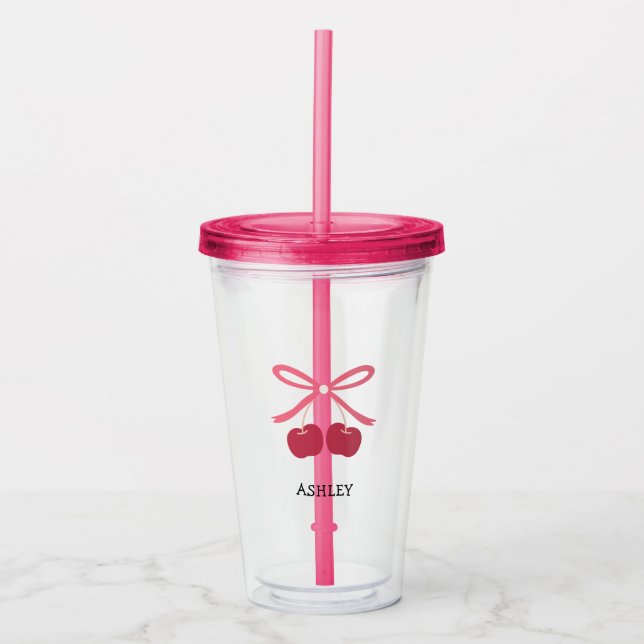 Acrylic Tumbler | Sweet Cherry Bow Cute  (Front)