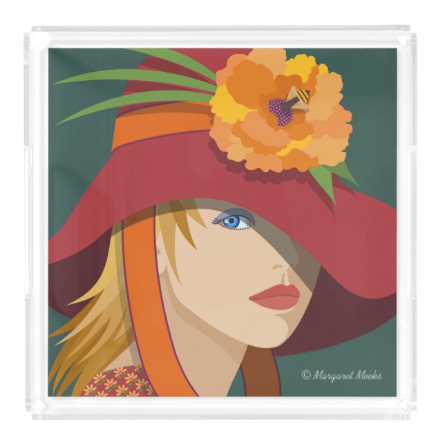 Acrylic Vanity Tray. A Bee in Her Bonnet.  Tray (Front)