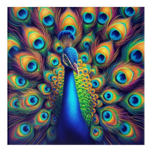 Acrylic Wall Art - Blue Peacock, Feathers