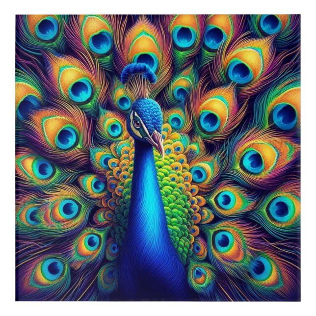 Acrylic Wall Art - Blue Peacock, Feathers (Front)