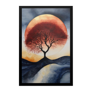 Acrylic Wall Art Mystical Tree with Fiery Sunset 
