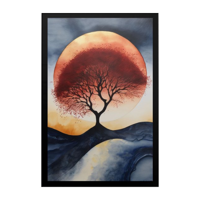 Acrylic Wall Art Mystical Tree with Fiery Sunset  (Front)
