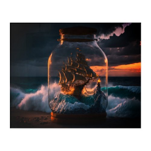 Acrylic Wall Art of Antique Ship in a Glass Jar