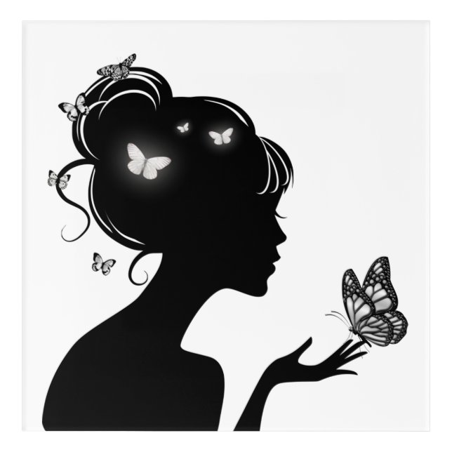 Acrylic Wall Art The woman with black butterflies (Front)