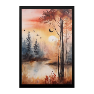 Acrylic Wall Art with Birds and Misty Landscape"