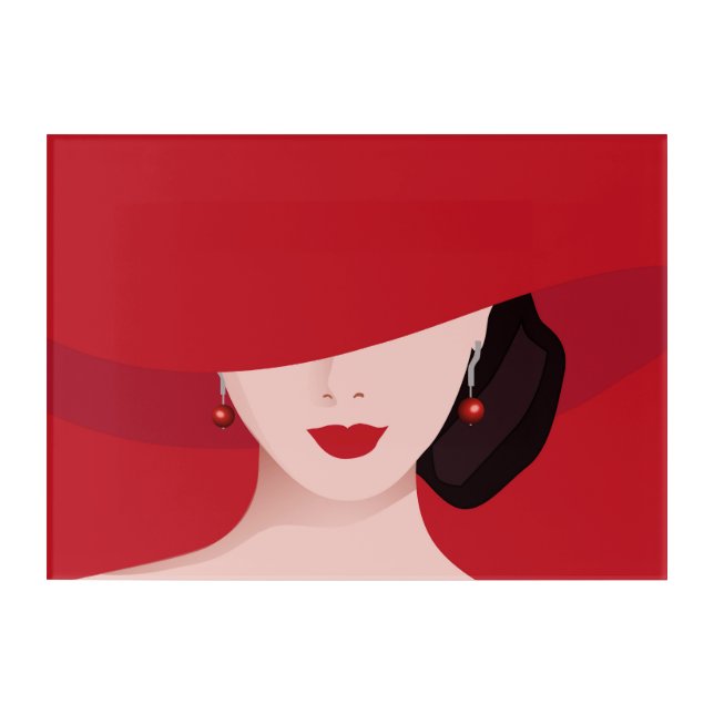 Acrylic Wall Art-Woman in Red Hat, Modern Art (Front)