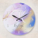 Acrylic Wall Clock<br><div class="desc">Easily personalize this glamorous style abstract lilac watercolor paint and faux gold spray background with your custom details.</div>