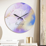 Acrylic Wall Clock<br><div class="desc">Easily personalize this glamorous style abstract lilac watercolor paint and faux gold spray background with your custom details.</div>
