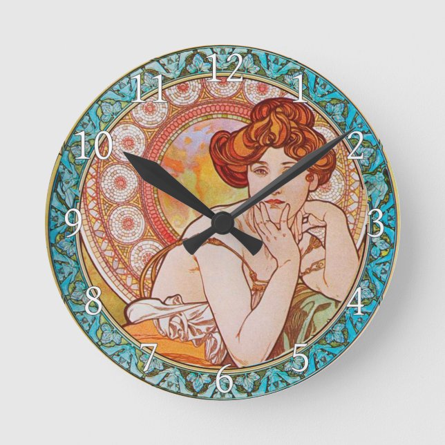 Acrylic Wall Clock Art Nouveau Alphonse Mucha 22 (Front)