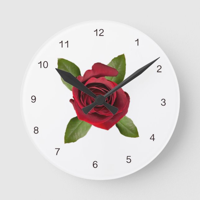 Acrylic Wall Clock Red Rose with Numbers (Front)