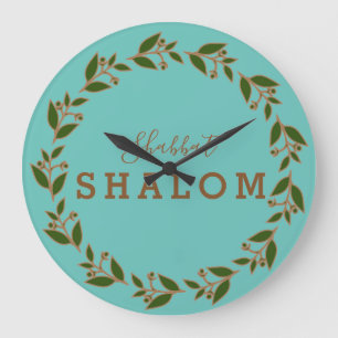 Acrylic Wall Clock Shabbat Shalom Green Brown