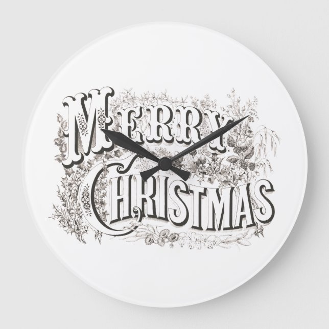 ACRYLIC WALL CLOCK WITH VINTAGE "MERRY CHRISTMAS" (Front)