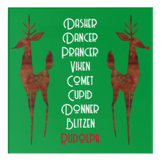 Acrylic Wall - Santa's Reindeer -Rudolph Red Nose Print