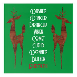 Acrylic Wall - Santa's Reindeer -Rudolph Red Nose Print