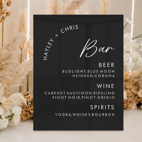 Acrylic Wedding Bar Black Bar Menu Acrylic Sign